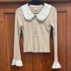 Anthropologie Pilcro Beige Knit Top with White Trim